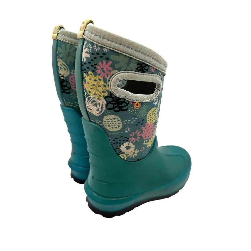 Bogs Neo-Classic Kids Sz: 10 Teal (READ) Floral Insulated Winter Boot 72577- 448